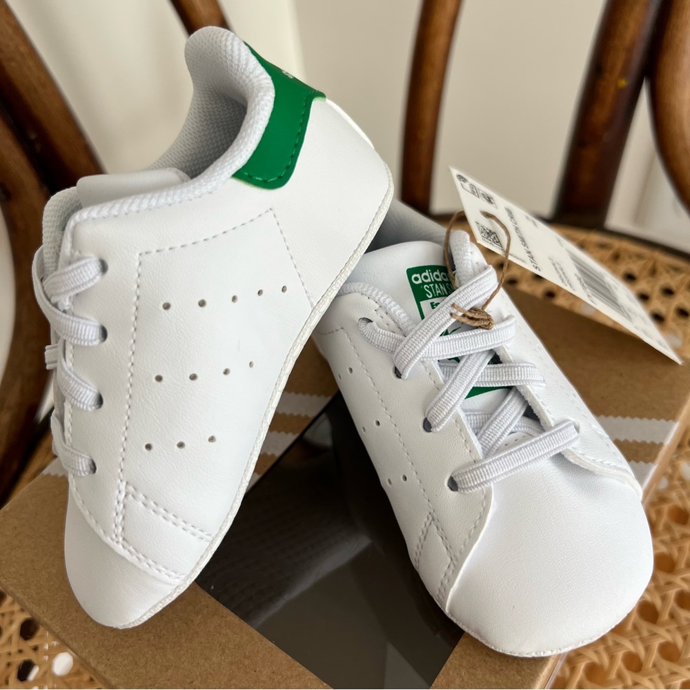 Adidas Stan Smith Baby Crib White w/ Green Sneakers Size 3K